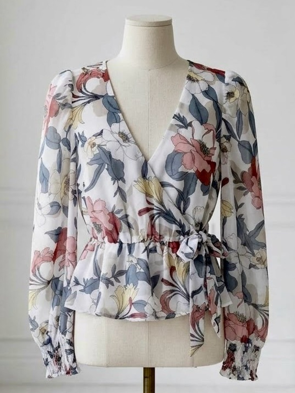 Streetwear Society| Pretty‎ Sheer Floral Puff Long Sleeve Crop Blouse Top Sz S